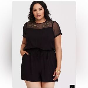 NWT Torrid Harry Potter Embroidered Mesh Romper Tie Waist Black Sz 4 House Crest